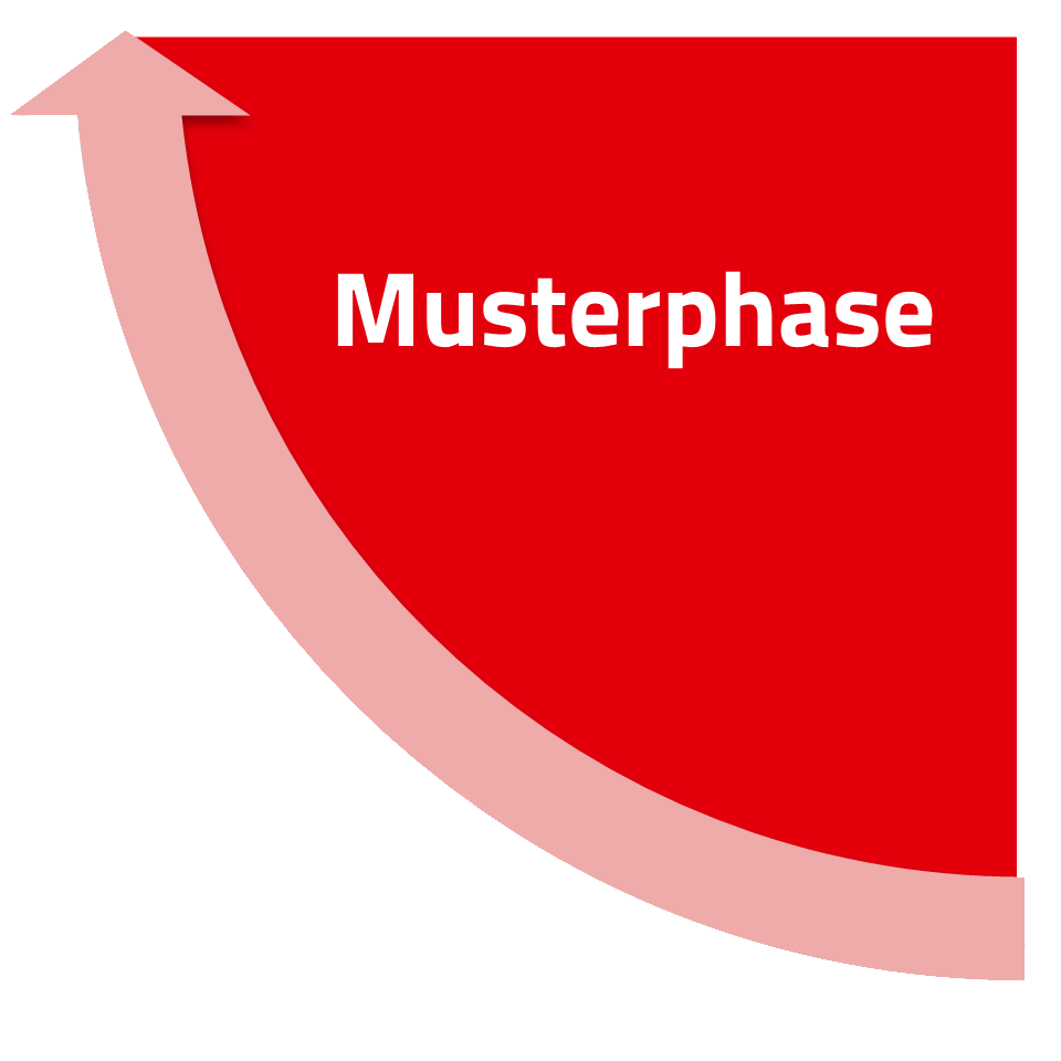 WEdirekt PCB Lebenszyklus Phase 3 Rote Grafik mit dem Wort Musterphase