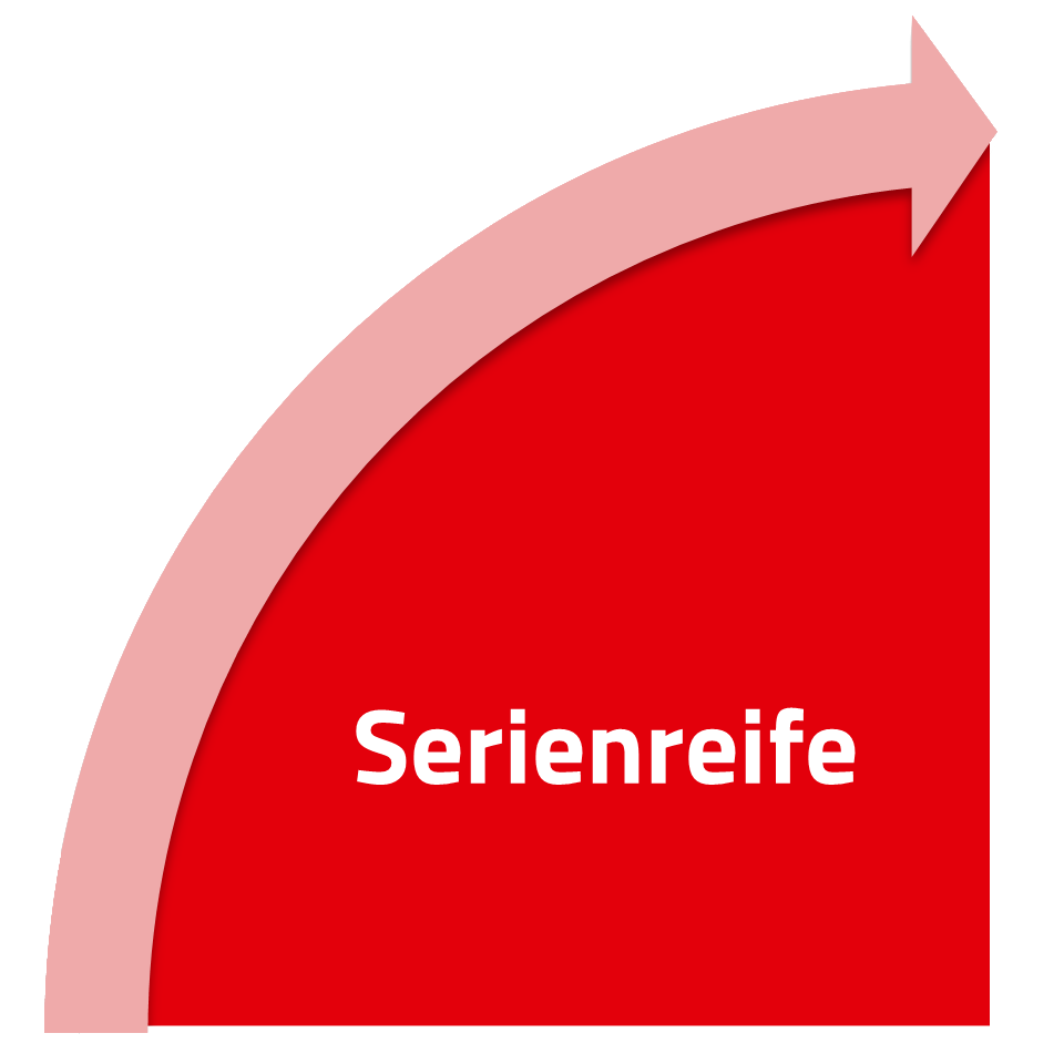 WEdirekt PCB Lebenszyklus Phase 4 Rote Grafik mit dem Wort Serienreife